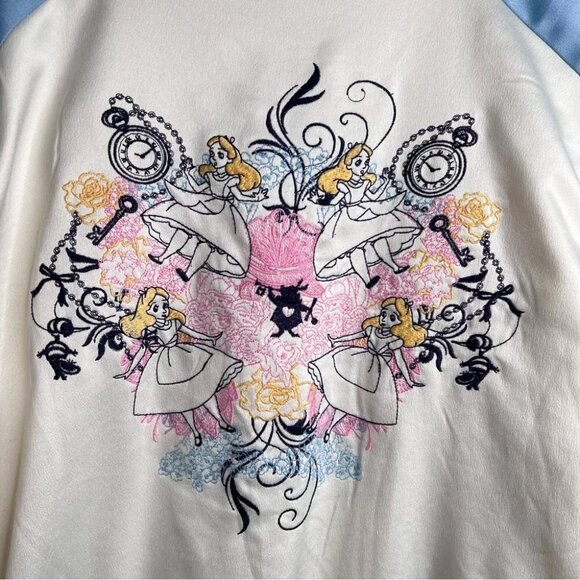Disney Womens Size Medium Alice In Wonderland Souvenir Jacket Satin Bomber Coat - Picture 9 of 14